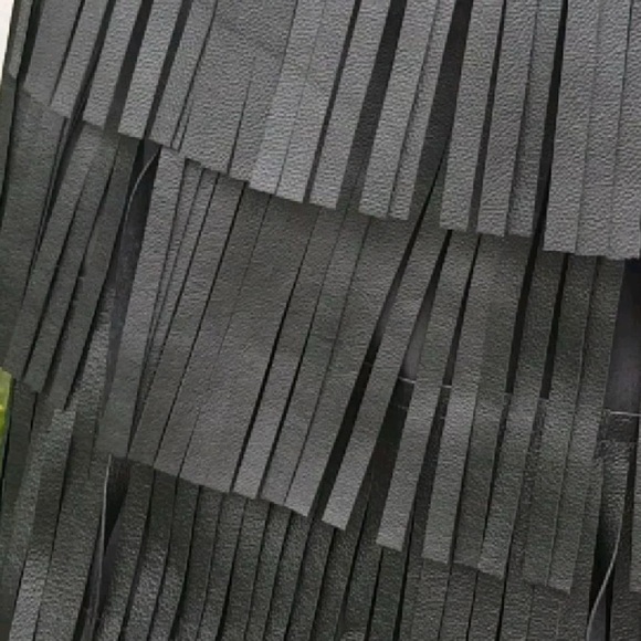 Zara Black Leather Fringe Skirt Size L - Picture 8 of 16
